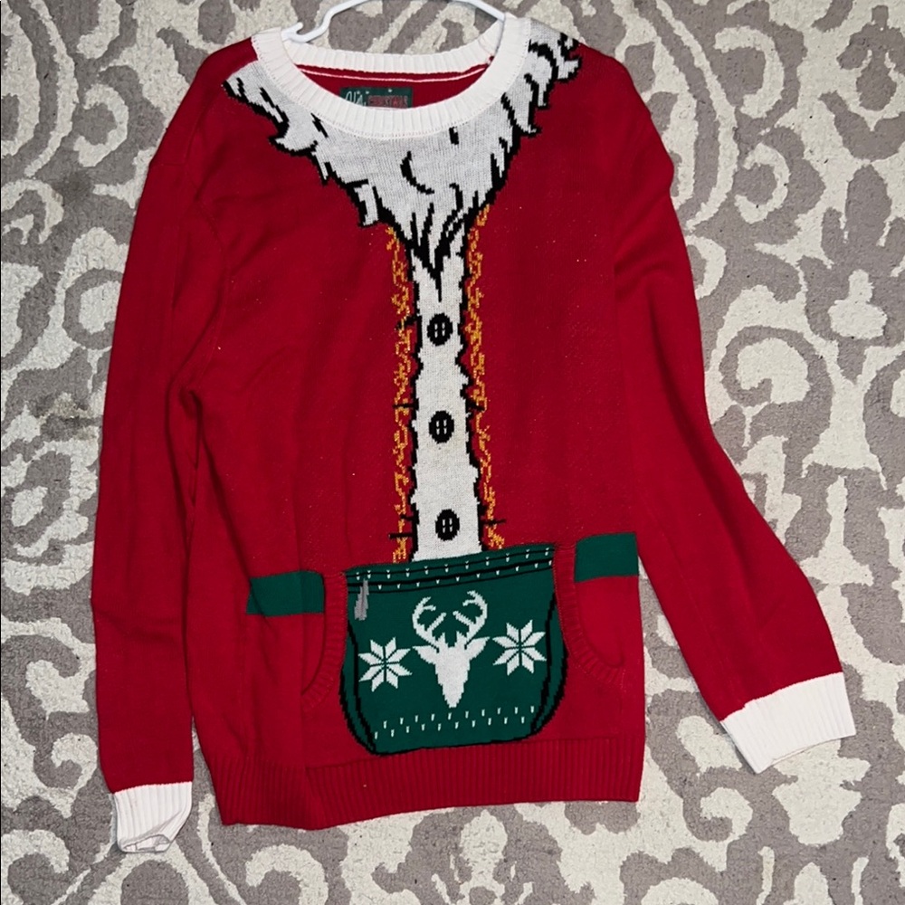 Ugly sweater -Festive Red Christmas Sweater with Reindeer Design